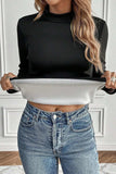 Thermal Lined Mock Neck Long Sleeve Blouse - Trendsi - Flyclothing LLC