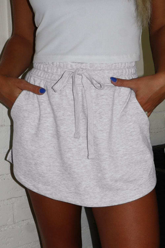 French Terry Drawstring Mini Skort with Pockets - Trendsi - Flyclothing LLC