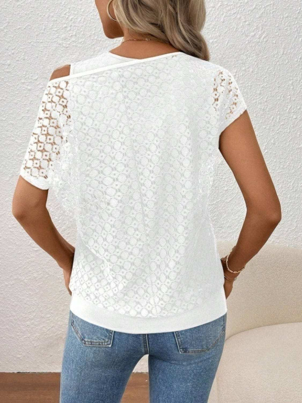 Lace Short Sleeve Fake Two Piece T-Shirt - Trendsi - Flyclothing LLC