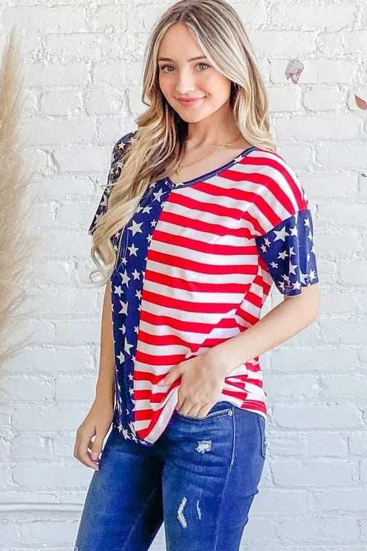 And The Why American Flag Short Sleeve Top - Trendsi - Flyclothing LLC