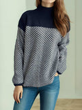 Contrast Turtleneck Long Sleeve Sweater - Trendsi - Flyclothing LLC