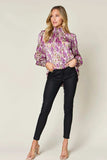 Double Take Full Size Printed Smocked Long Sleeve Blouse - Trendsi - Flyclothing LLC