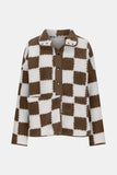 Checkered Snap Down Long Sleeve Teddy Jacket - Trendsi - Flyclothing LLC