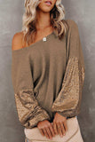Sequin Waffle-Knit Blouse - Trendsi - Flyclothing LLC