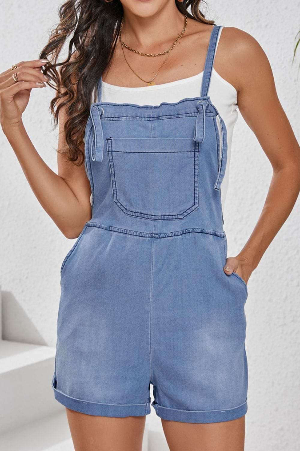 Square Neck Denim Overalls with Pockets - Trendsi - Flyclothing LLC