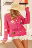 BiBi Flower Patches Open Knit Sweater Cardigan - Trendsi - Flyclothing LLC