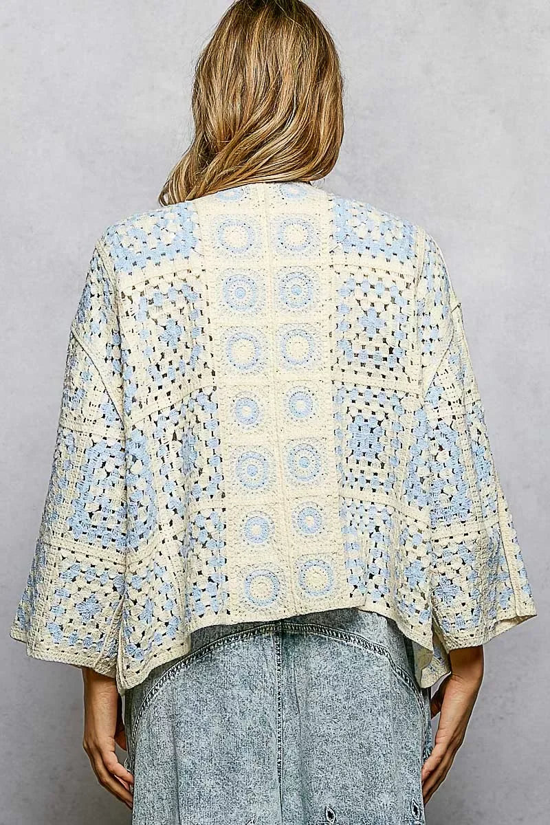 POL Open Front Crochet Cardigan with Granny Square Pattern - Trendsi - Flyclothing LLC