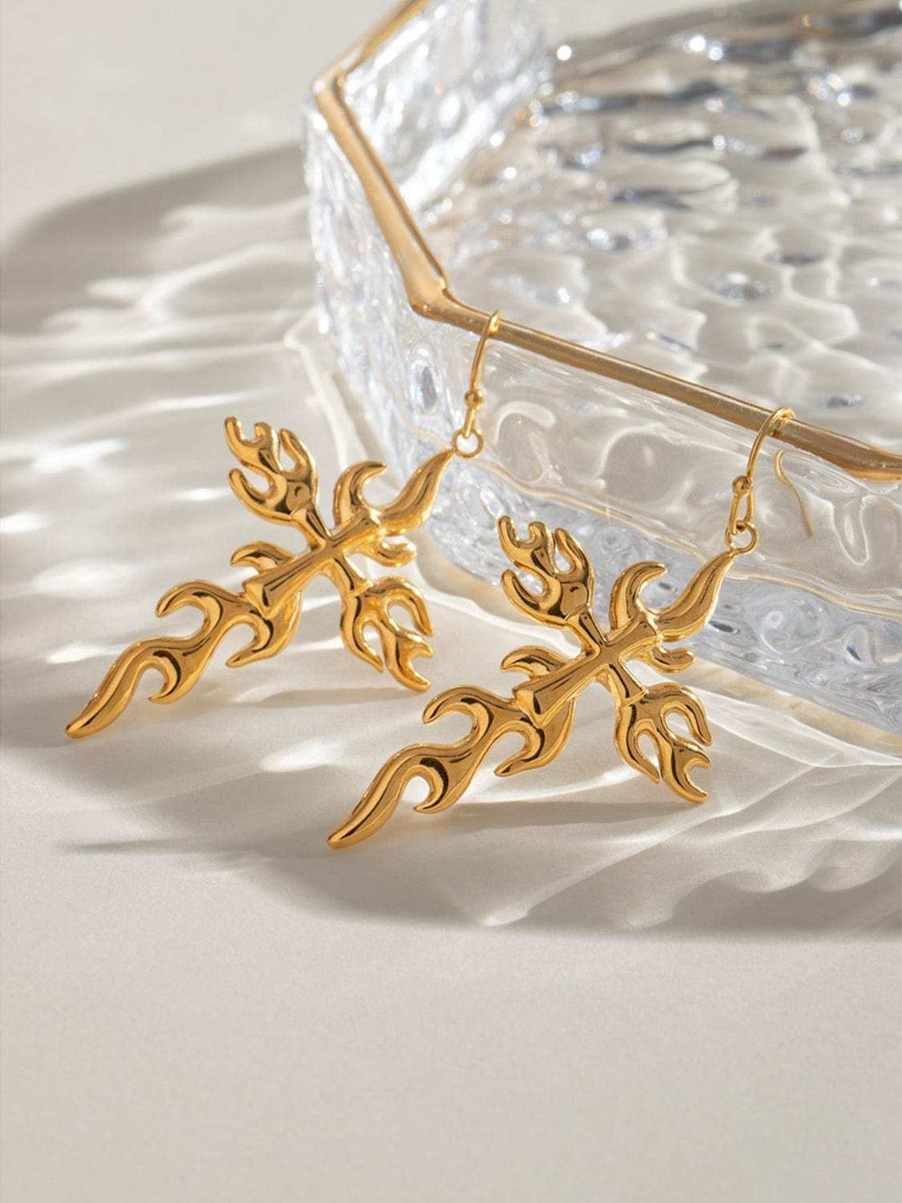 18K Gold-Plated Stainless Steel Cross Earrings - Trendsi - Flyclothing LLC