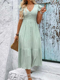 V-Neck Ruffled Cap Sleeve Dress - Trendsi - Flyclothing LLC