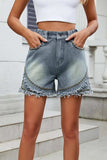 Raw Hem Studded Denim Shorts - Trendsi - Flyclothing LLC