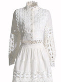 Lace Button Up Long Sleeve Top and Skirt Set - Trendsi - Flyclothing LLC