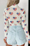 US Flag Heart Mock Neck Long Sleeve Bodysuit - Trendsi - Flyclothing LLC