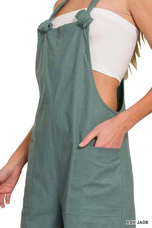 Zenana Woven Knot Strap Overalls - Trendsi - Flyclothing LLC