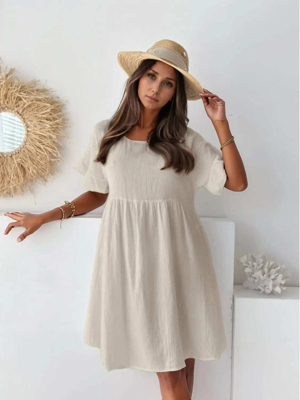 Round Neck Short Sleeve Mini Dress - Trendsi - Flyclothing LLC