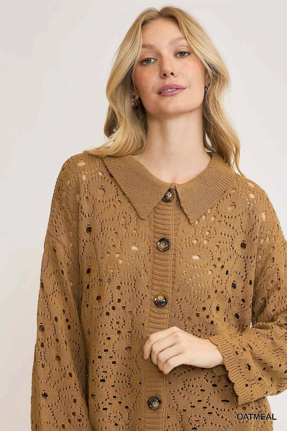 Umgee Crochet Button Down Knit Cardigan - Trendsi - Flyclothing LLC
