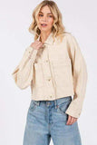 bytos Button Down Cropped Denim Jacket with Patch Pockets - Trendsi - Flyclothing LLC