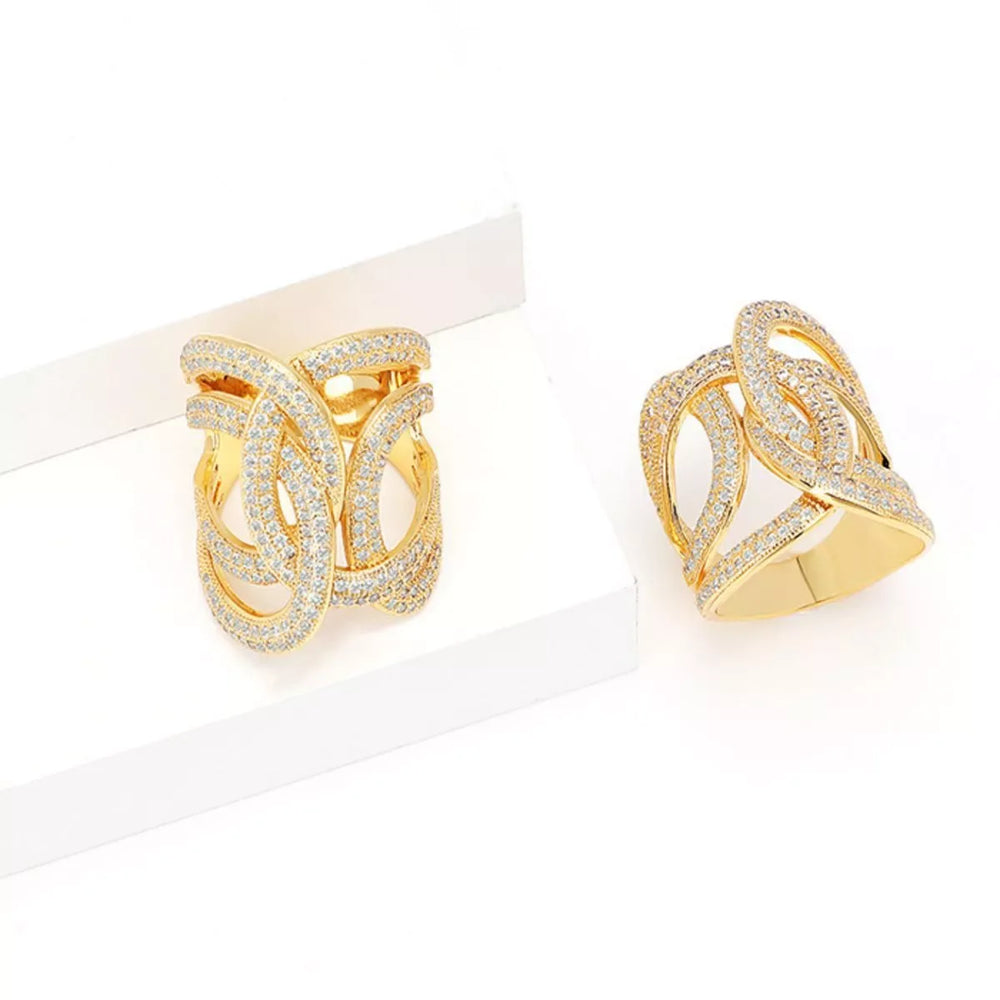 18K Gold-Plated Zircon Interwoven Ring - Trendsi - Flyclothing LLC