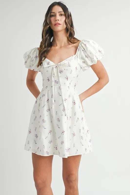 MABLE Floral Print Puff Sleeve Mini Dress - Trendsi - Flyclothing LLC
