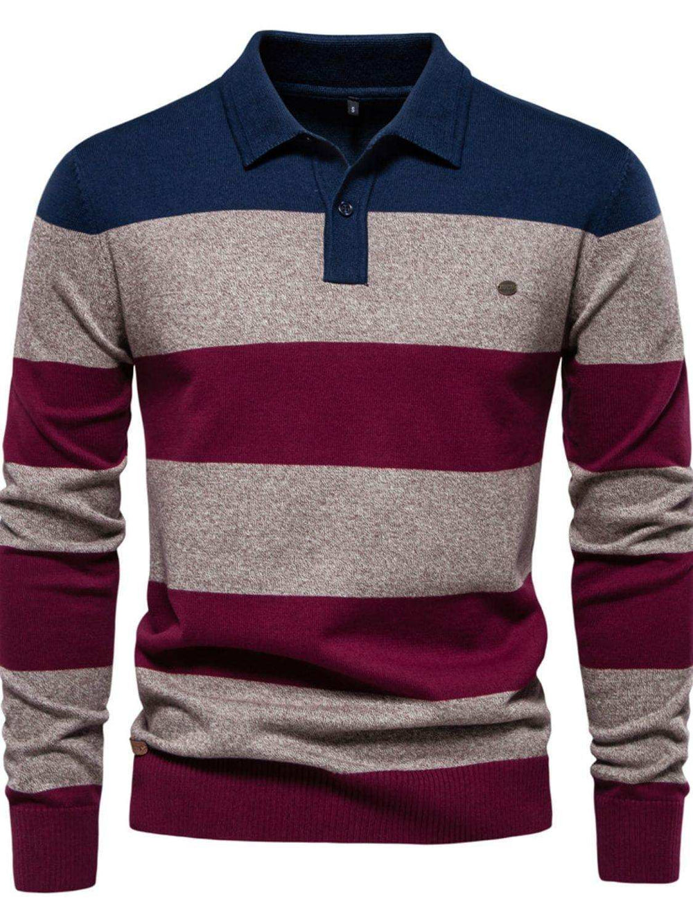 Men's Striped Long Sleeve Knit Polo - Trendsi - Flyclothing LLC