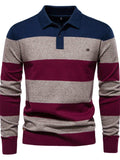 Men's Striped Long Sleeve Knit Polo - Trendsi - Flyclothing LLC