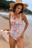 Printed Square Neck Wide Strap One-Piece Swimwear - Trendsi - Flyclothing LLC