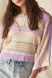 Contrast Striped Round Neck Three-Quarter Sleeve Top - Trendsi - Flyclothing LLC