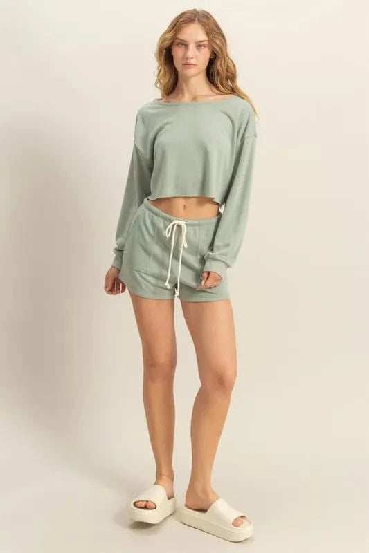HYFVE Boat Neck Long Sleeve Cropped Top - Trendsi - Flyclothing LLC