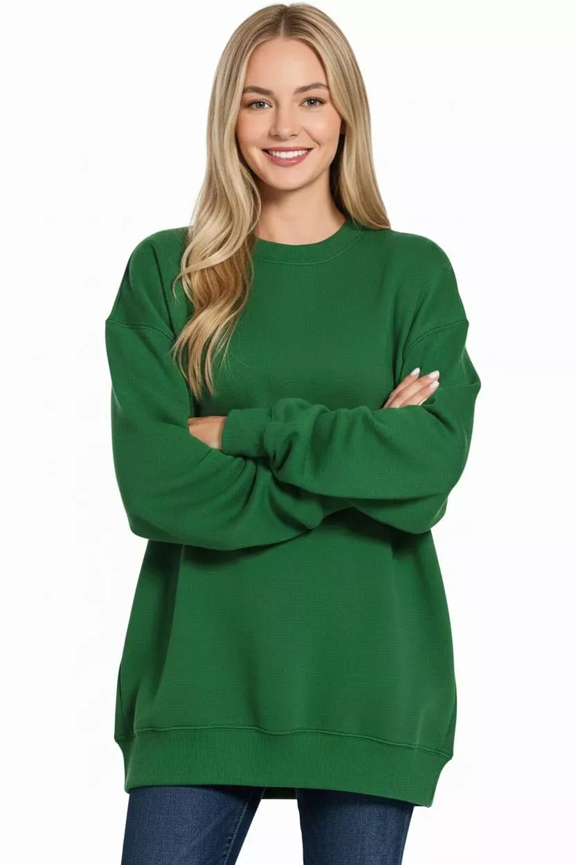 Zenana Oversized Round Neck Fleece Tunic Sweatshirt - Trendsi - Flyclothing LLC
