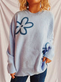 Flower Round Neck Long Sleeve Sweater - Trendsi - Flyclothing LLC