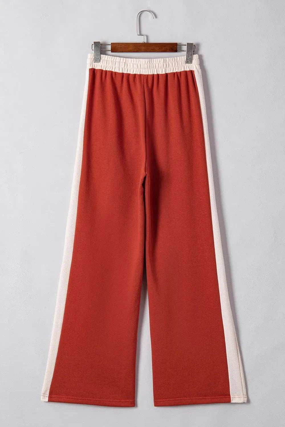 Drawstring Contrast Wide Leg Pants - Trendsi - Flyclothing LLC