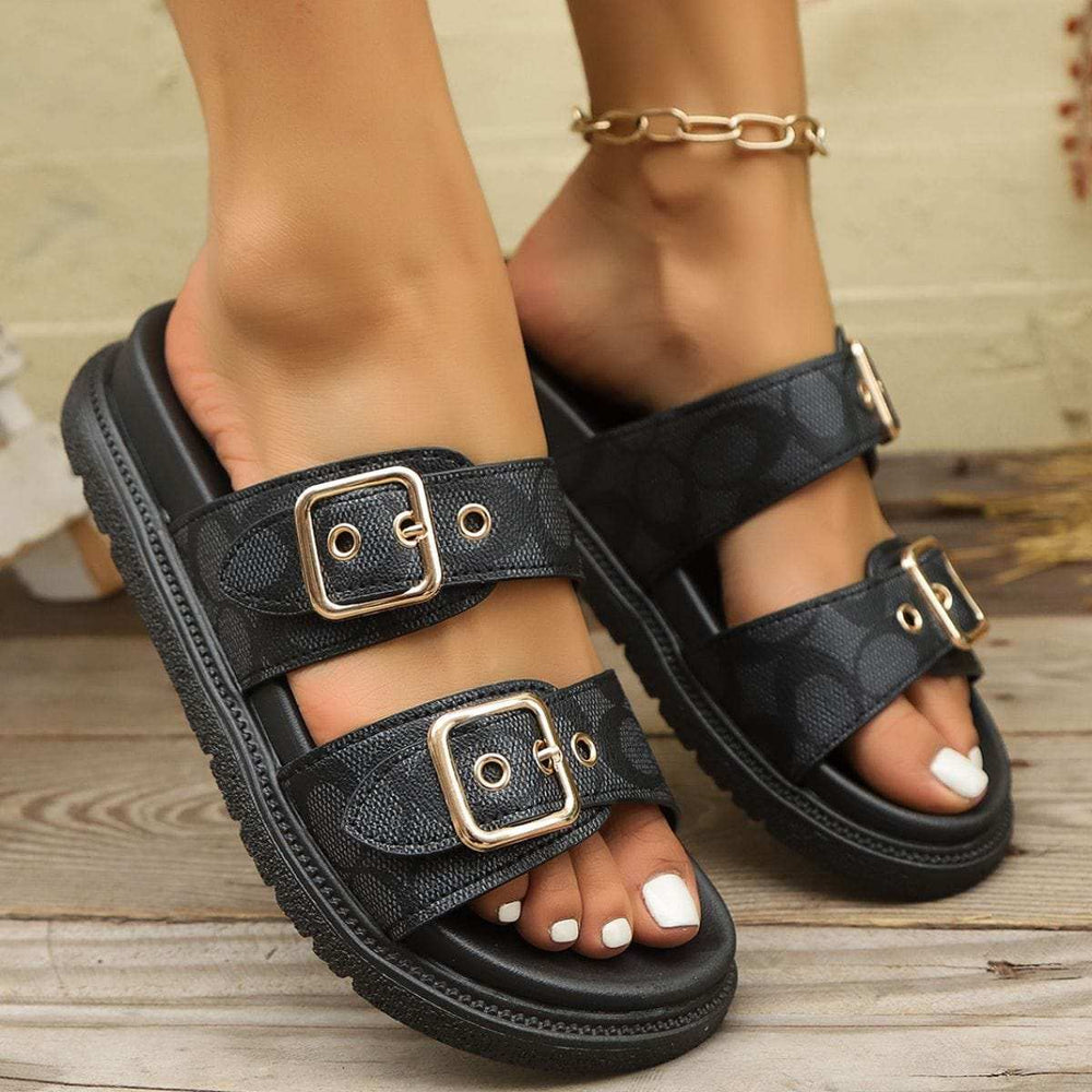 Open Toe Double Buckle Sandals - Trendsi - Flyclothing LLC