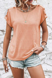 Decorative Button Round Neck Short Sleeve Blouse - Trendsi - Flyclothing LLC