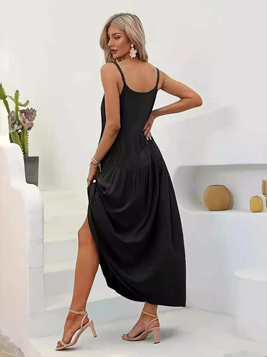 Plus Size Scoop Neck Sleeveless Midi Cami Dress - Trendsi - Flyclothing LLC