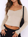 Long Sleeve Sweetheart Neck Crop T-Shirt - Trendsi - Flyclothing LLC