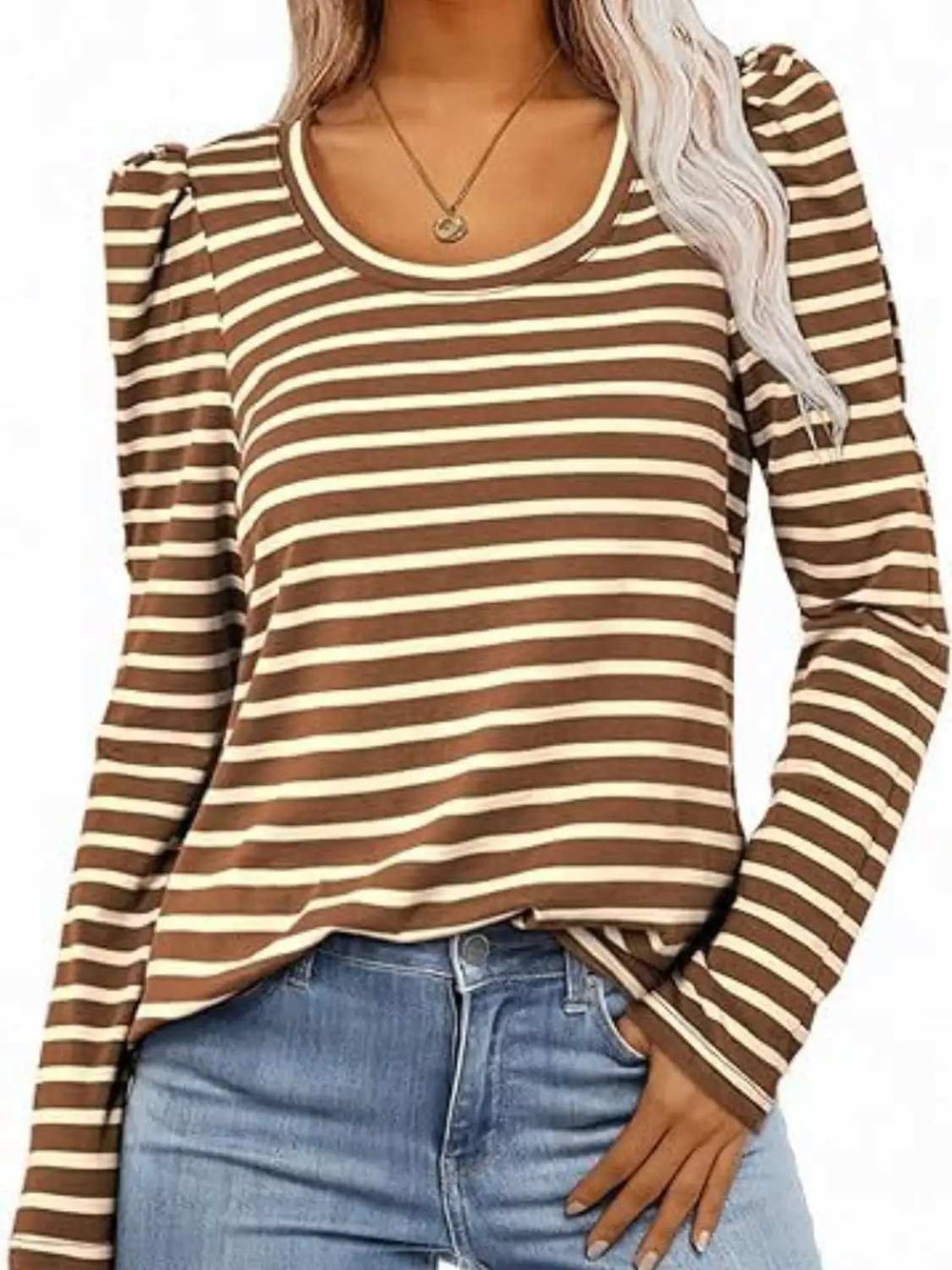 Striped Round Neck Long Sleeve T-Shirt - Trendsi - Flyclothing LLC
