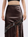 Lace Trim Asymmetrical Midi Skirt - Trendsi - Flyclothing LLC