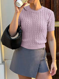 Cable-Knit Short Sleeve Sweater - Trendsi - Flyclothing LLC