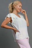 Umgee Full Size V-Neck Double Layered Ruffle Sleeve Blouse Plus Size - Trendsi - Flyclothing LLC