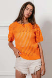 BiBi Crochet Knit Cover Up With Puff Sleeves - Trendsi - Flyclothing LLC