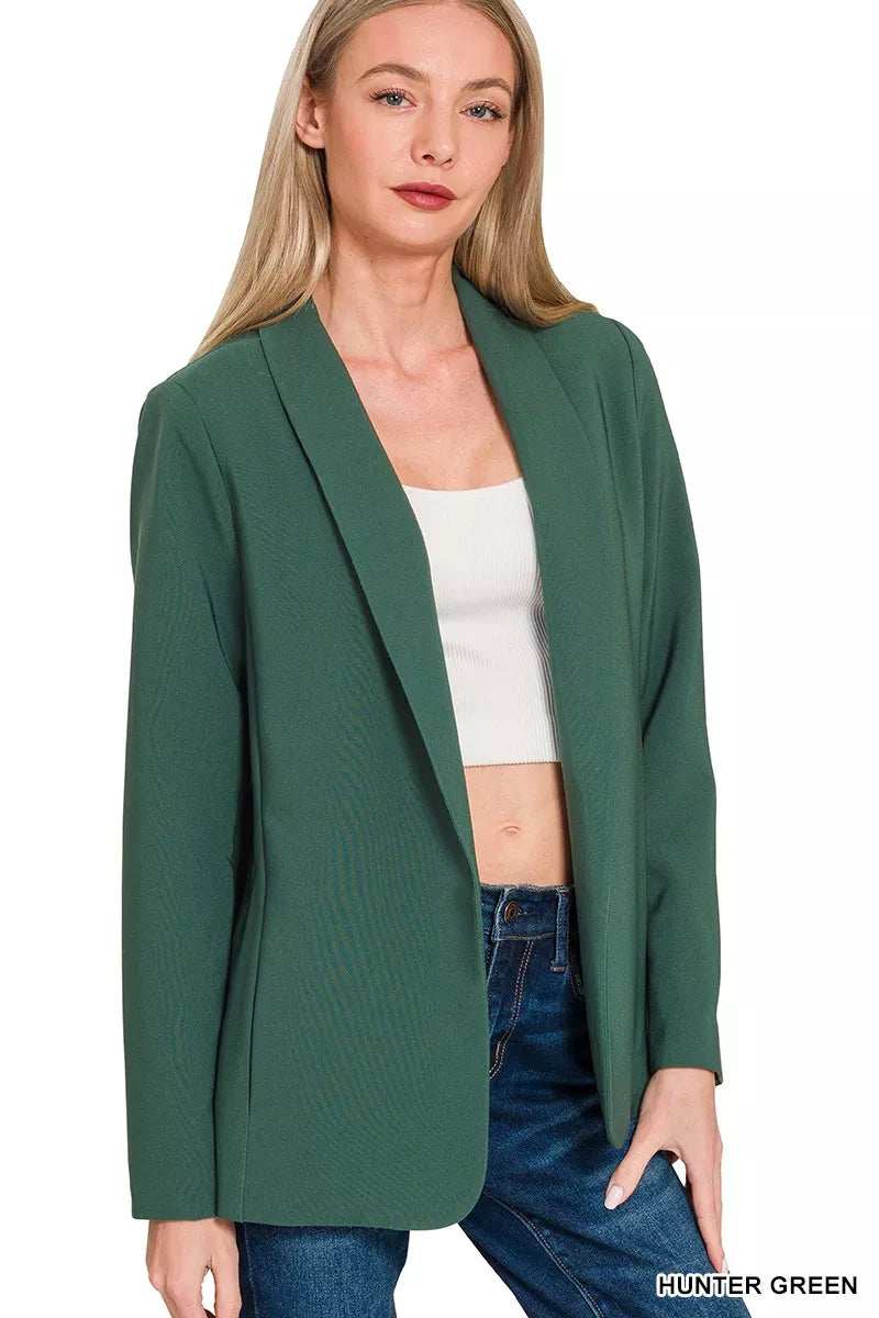 Zenana Woven Long Sleeve Blazer With Lining - Trendsi - Flyclothing LLC