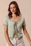 SO ME Tie Front Textured Vertical Stripe Knit Cardigan - Trendsi - Flyclothing LLC
