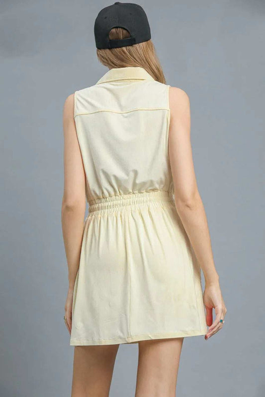 Umgee Zip Front Drawstring Waist Sleeveless Dress - Trendsi - Flyclothing LLC