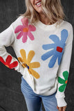 Flower Round Neck Dropped Shoulder Sweater - Trendsi - Flyclothing LLC