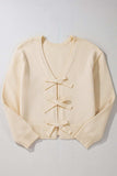 Bowknot Front V Neck Long Sleeve Cardigan - Trendsi - Flyclothing LLC