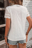 Eyelet Round Neck Short Sleeve Top - Trendsi - Flyclothing LLC