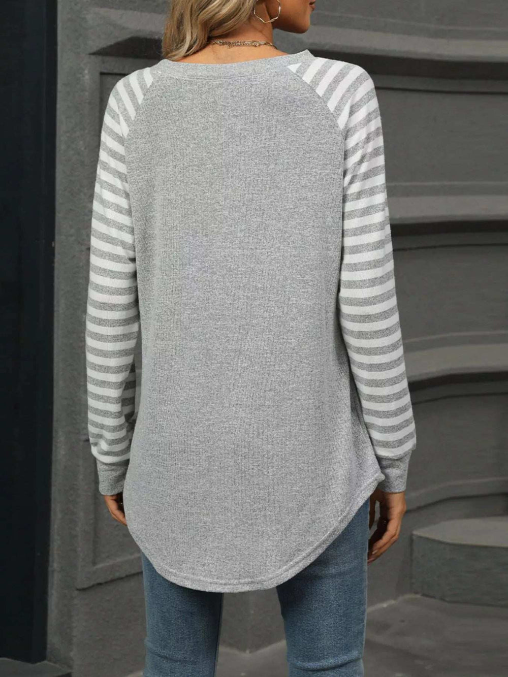 Striped Round Neck Raglan Sleeve T-Shirt - Trendsi - Flyclothing LLC