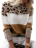 Full Size Leopard Color Block Long Sleeve Sweater Plus Size - Trendsi - Flyclothing LLC