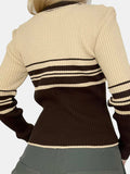 Striped Collared Neck Long Sleeve Knit Top - Trendsi - Flyclothing LLC
