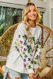 BiBi Fleur De Lis Sleeve Mardi Gras Pullover - Trendsi - Flyclothing LLC