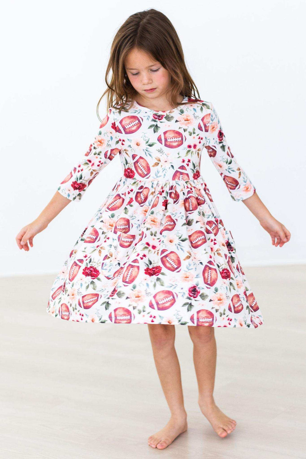 Footballs & Flowers 3/4 Sleeve Pocket Twirl Dress - Mila & Rose ® - Flyclothing LLC